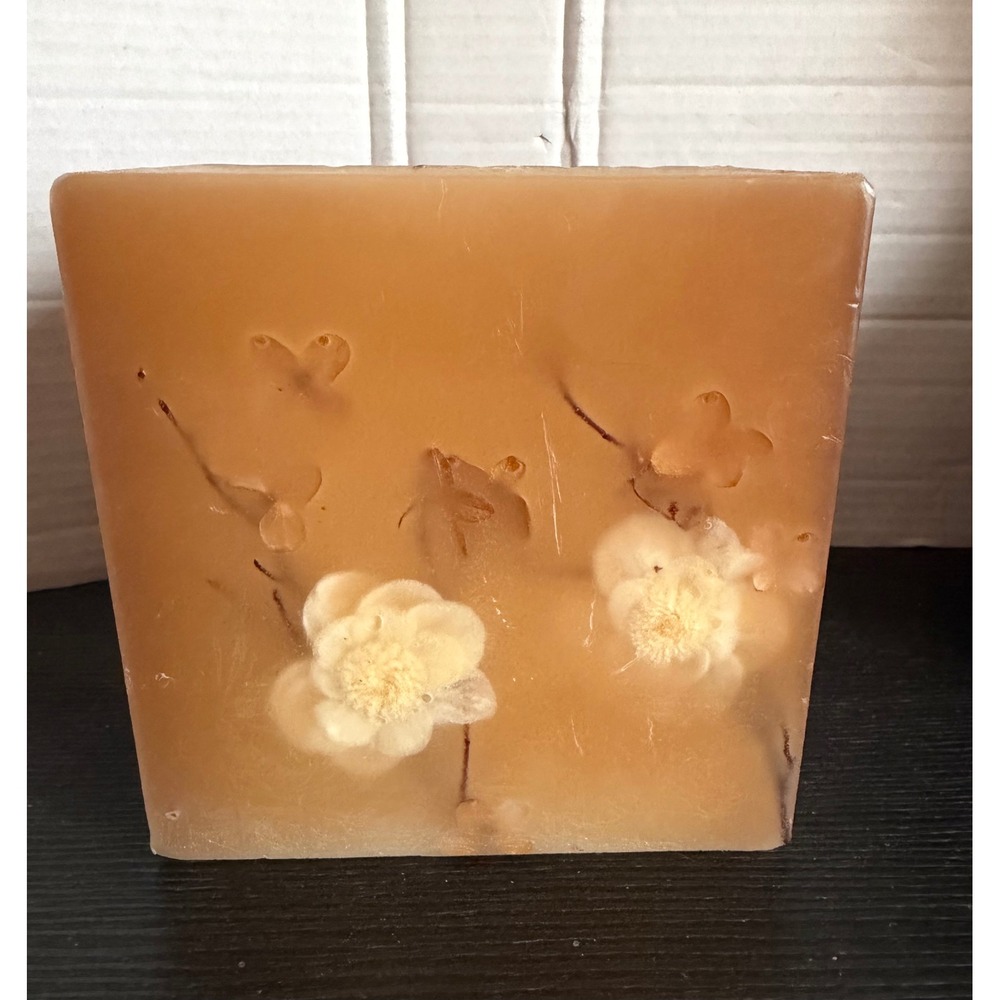 Crate & Barrel Vanilla Botanical‎ Pillar Candle 5.5" Rectangular Floral Wax